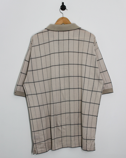 00s Greg Norman Beige Grid-Pattern Polo-Shirt (XL)