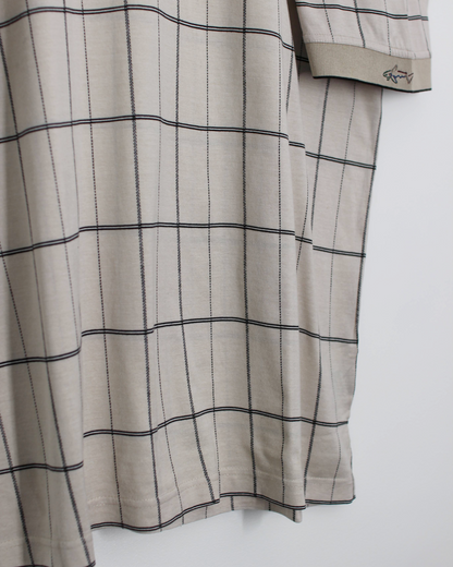 00s Greg Norman Beige Grid-Pattern Polo-Shirt (XL)