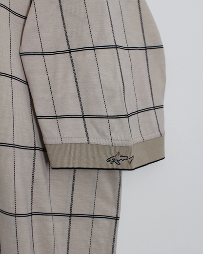 00s Greg Norman Beige Grid-Pattern Polo-Shirt (XL)