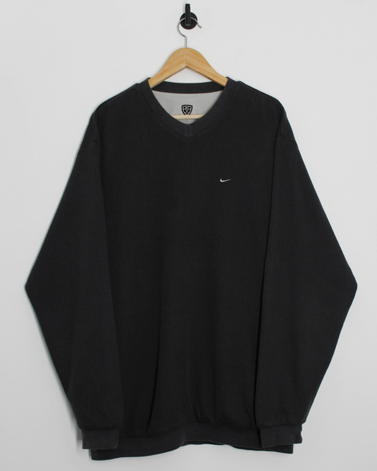 00s Nike Shield Logo Reversible Grey/Cream Pullover (XL)