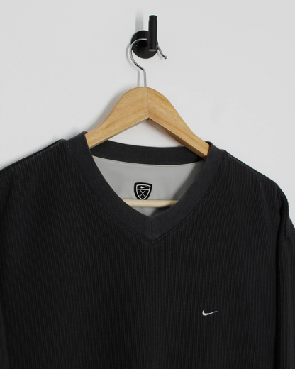 00s Nike Shield Logo Reversible Grey/Cream Pullover (XL)