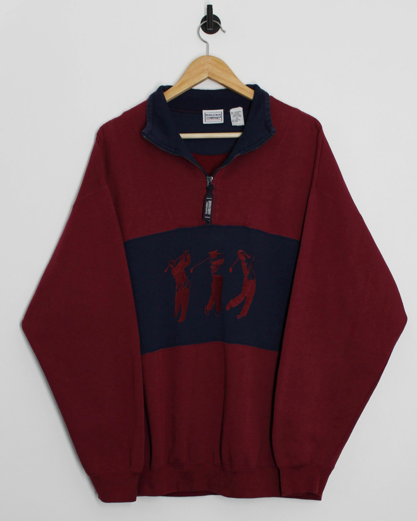 90s Bugle Boy Burgundy/Navy Quarter Zip Sweatshirt (L)