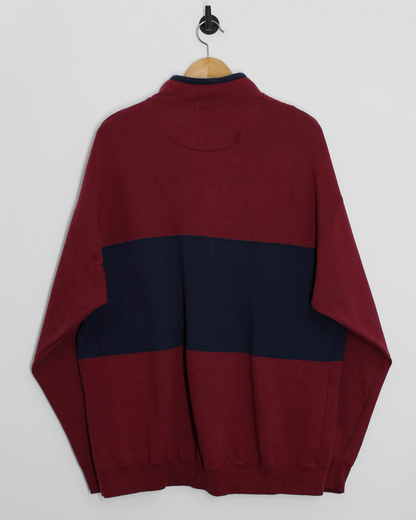 90s Bugle Boy Burgundy/Navy Quarter Zip Sweatshirt (L)