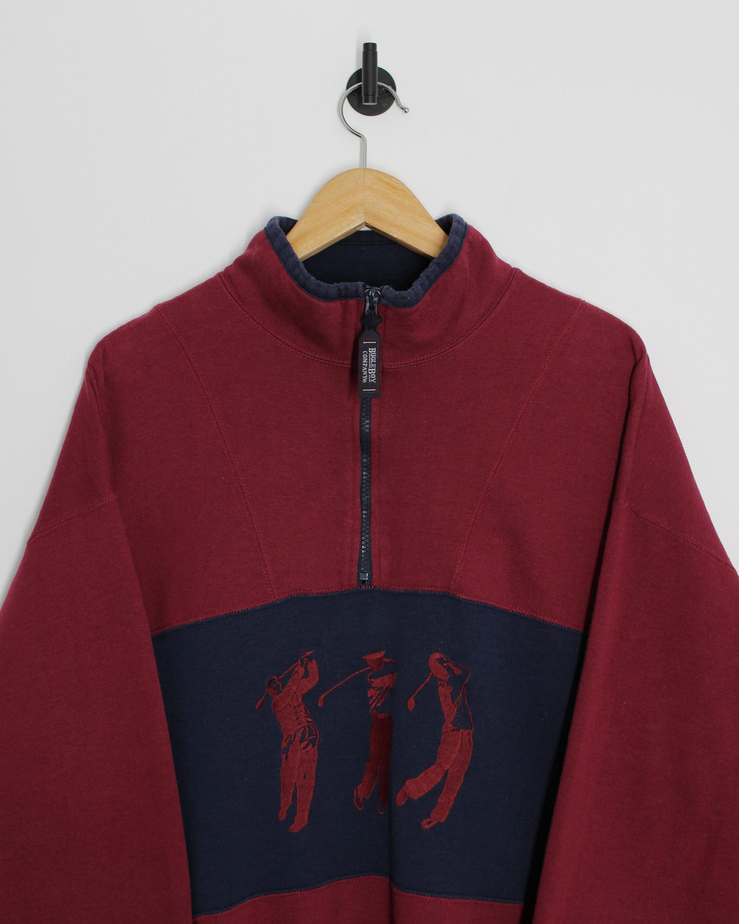 90s Bugle Boy Burgundy/Navy Quarter Zip Sweatshirt (L)