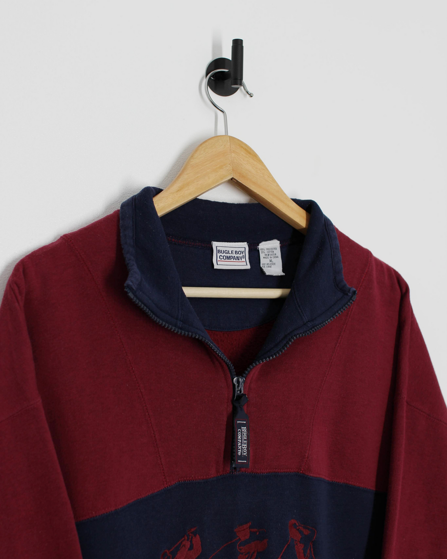 90s Bugle Boy Burgundy/Navy Quarter Zip Sweatshirt (L)