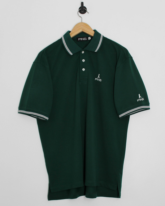 00s Ping ‘Mr Ping’ Logo Forrest Green Polo-Shirt (L)