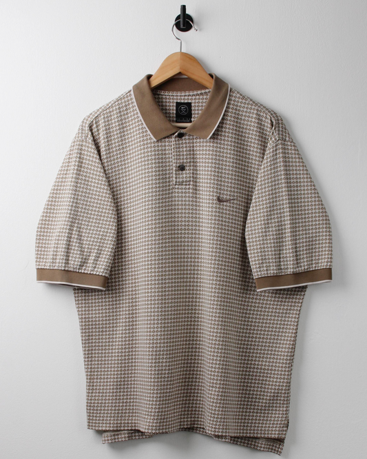 90s Nike Gold & White Geometric Polo (L)