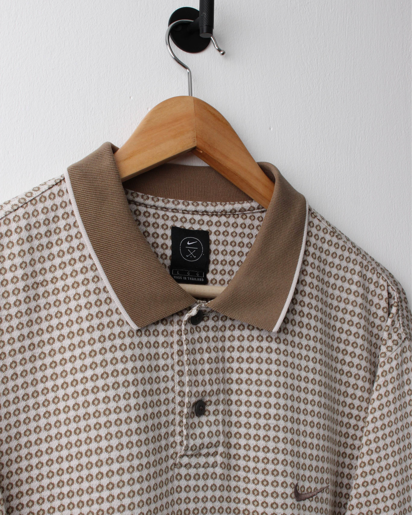 90s Nike Gold & White Geometric Polo (L)