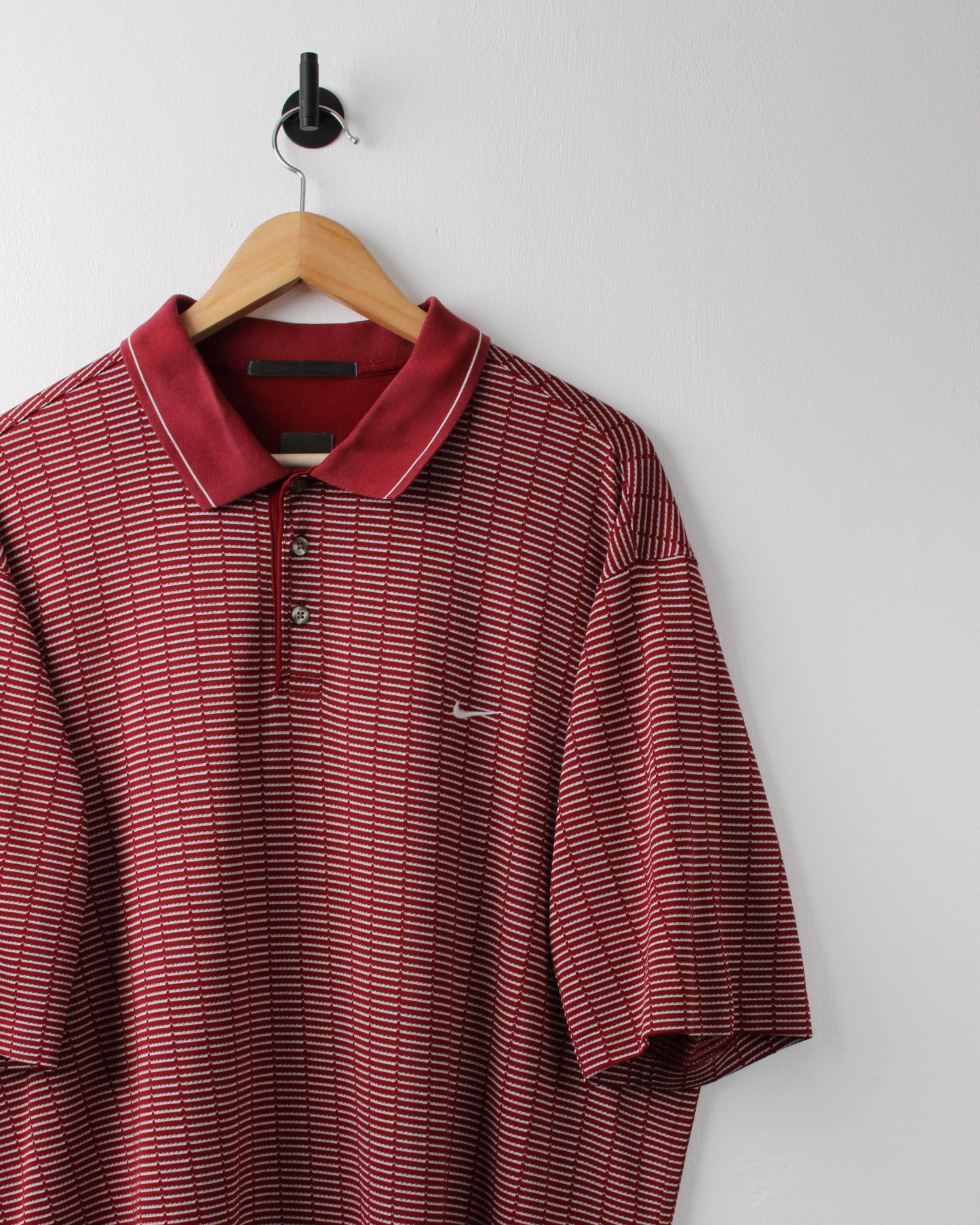 00s Nike Tiger Woods Red & White Geometric Polo (XL)
