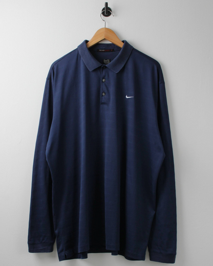 00s Nike Tiger Woods Navy Long Sleeve Polo (XXL)