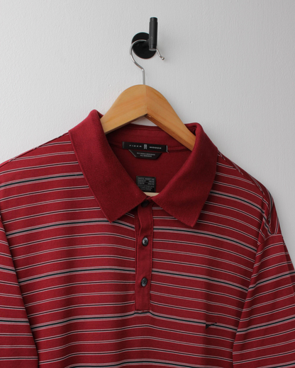 00s Nike Tiger Woods Dark Red Striped Polo (XL)
