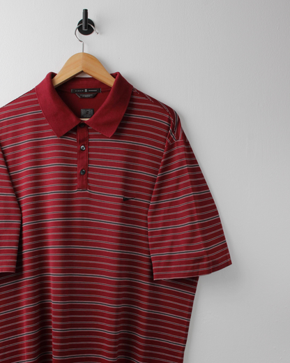 00s Nike Tiger Woods Dark Red Striped Polo (XL)