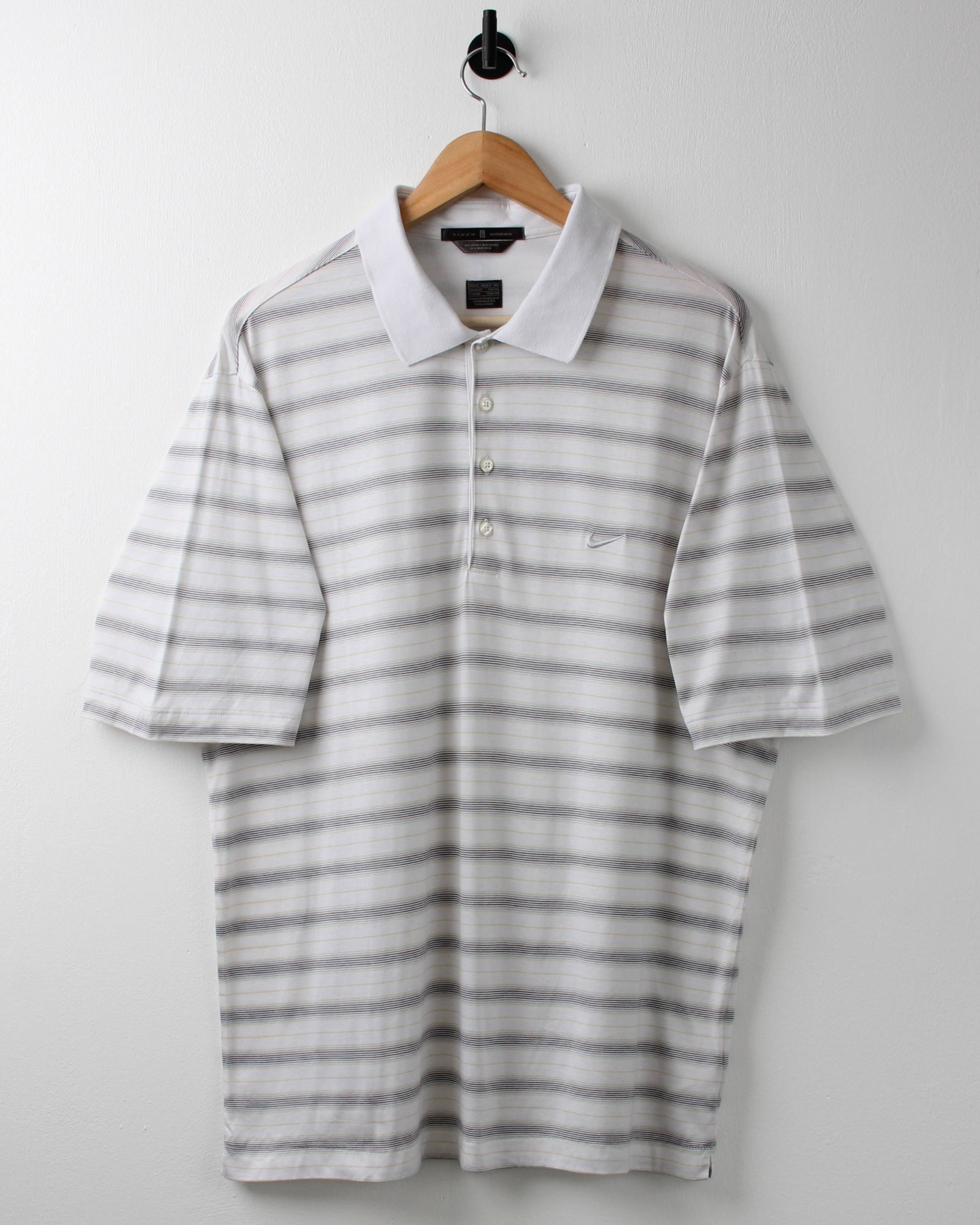 00s Nike Tiger Woods White Striped Polo (XL)