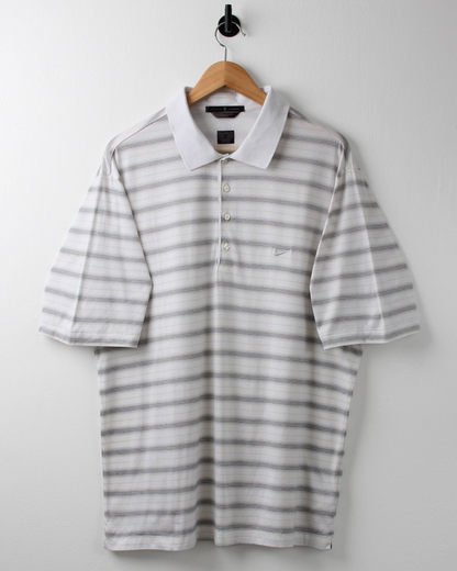 00s Nike Tiger Woods White Striped Polo (XL)