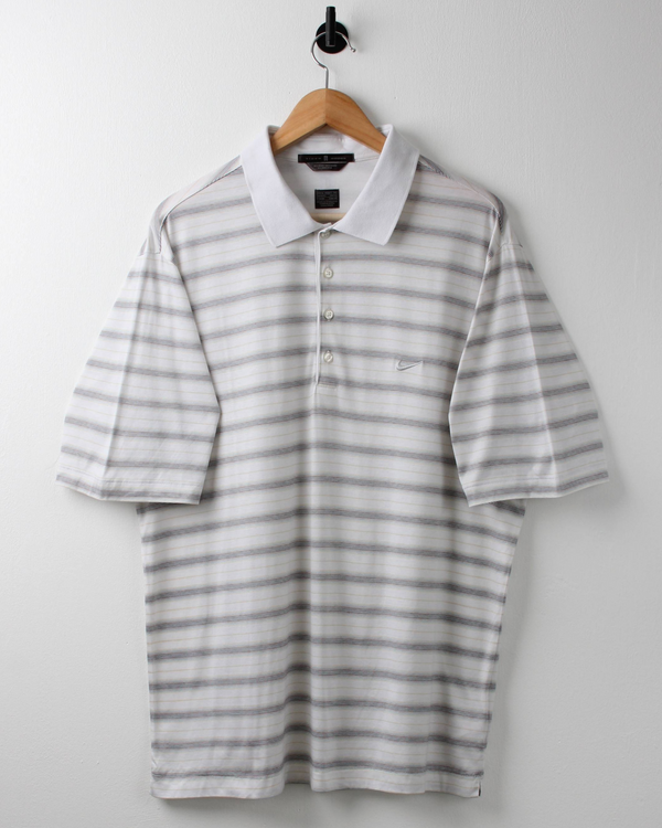 00s Nike Tiger Woods White Striped Polo (XL)