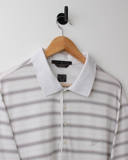00s Nike Tiger Woods White Striped Polo (XL)