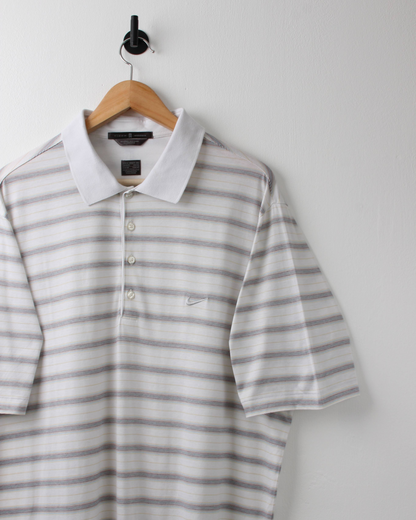 00s Nike Tiger Woods White Striped Polo (XL)