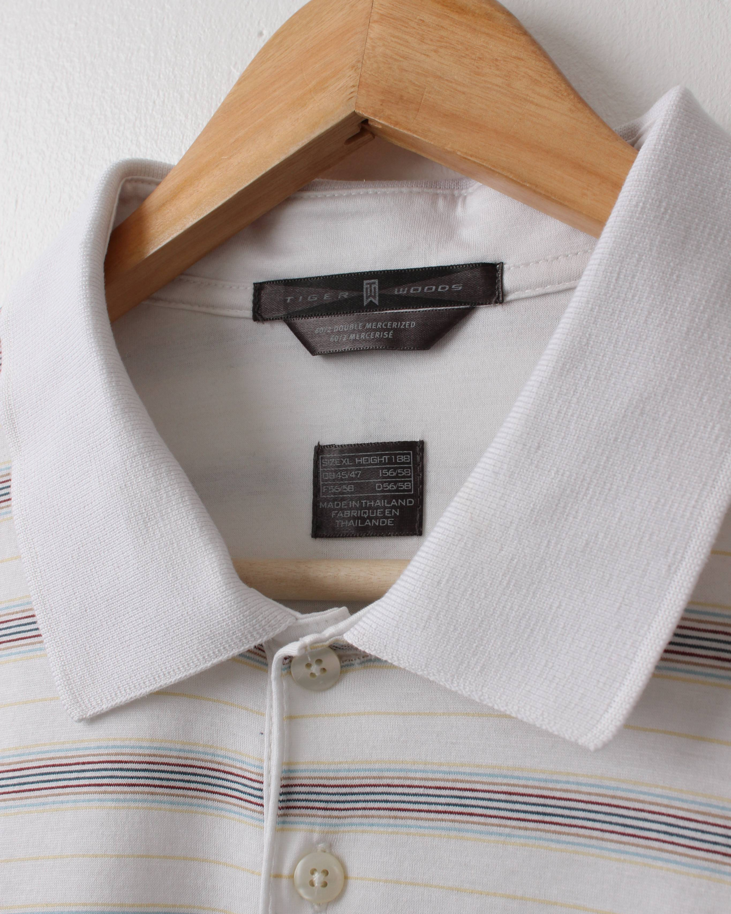 00s Nike Tiger Woods White Striped Polo (XL)