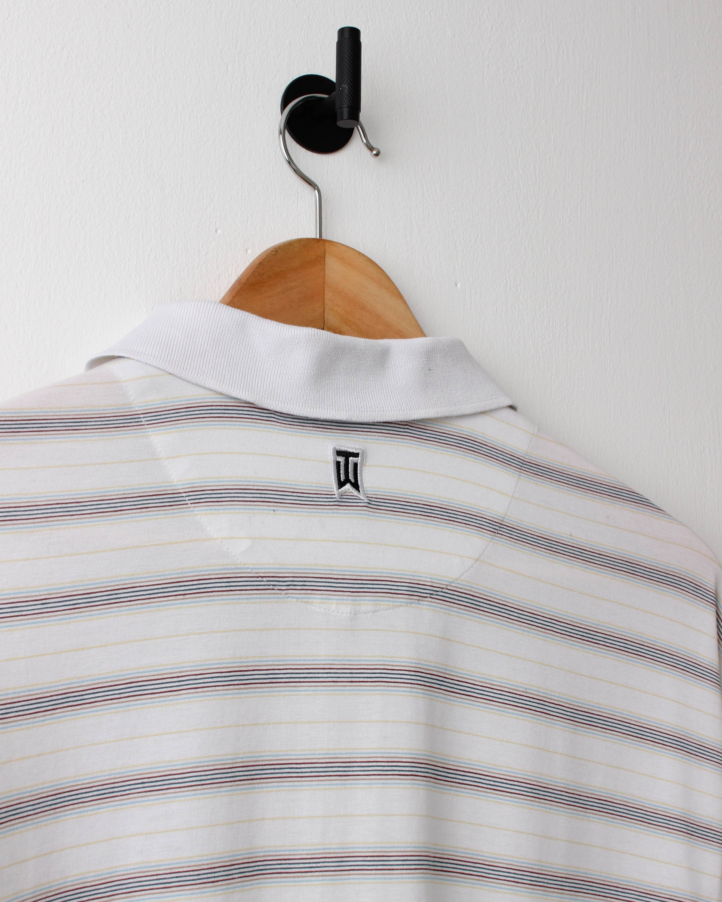 00s Nike Tiger Woods White Striped Polo (XL)