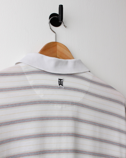 00s Nike Tiger Woods White Striped Polo (XL)