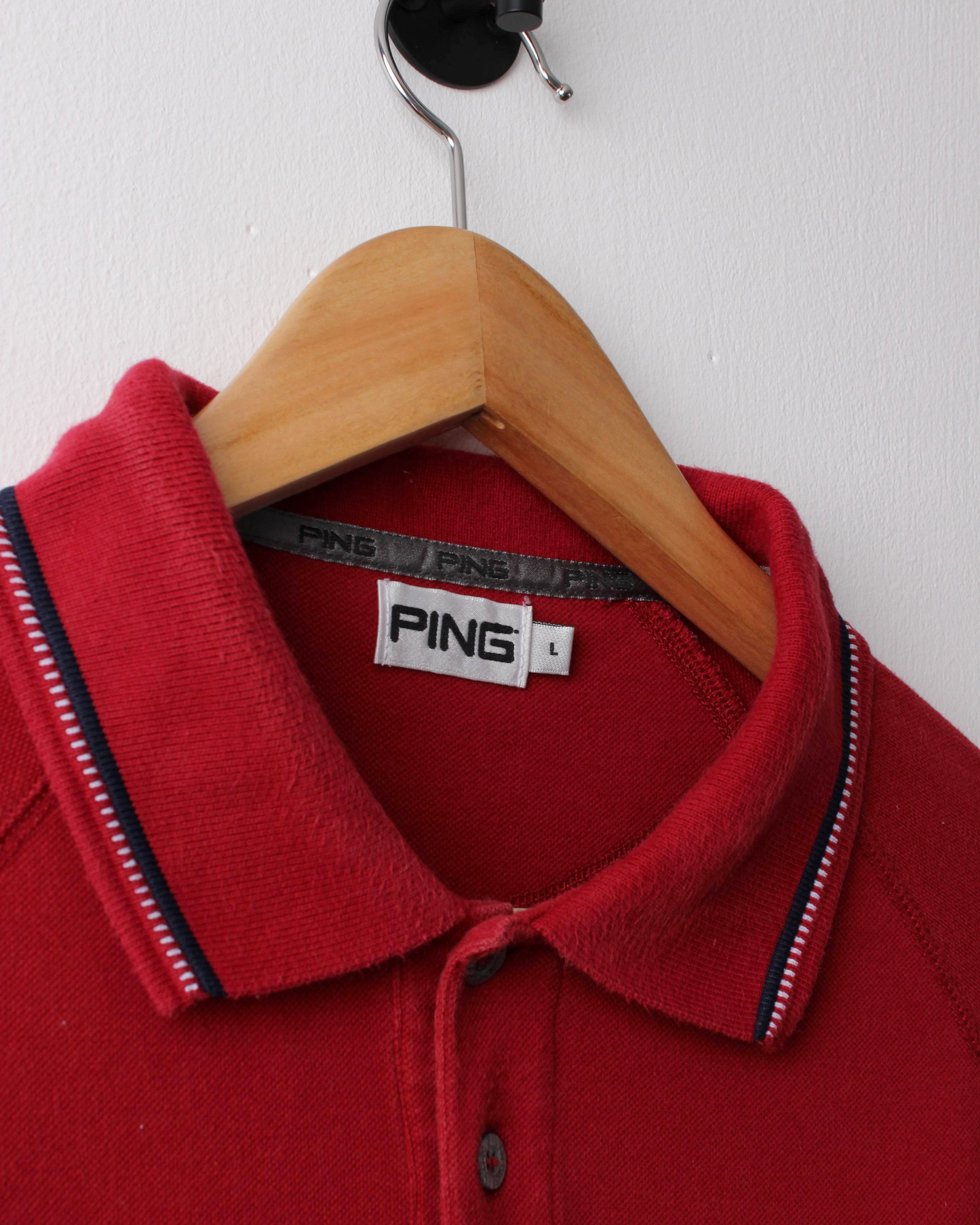 90s Ping ‘Mr Ping’ Logo Red Long Sleeve Golf Polo (L)