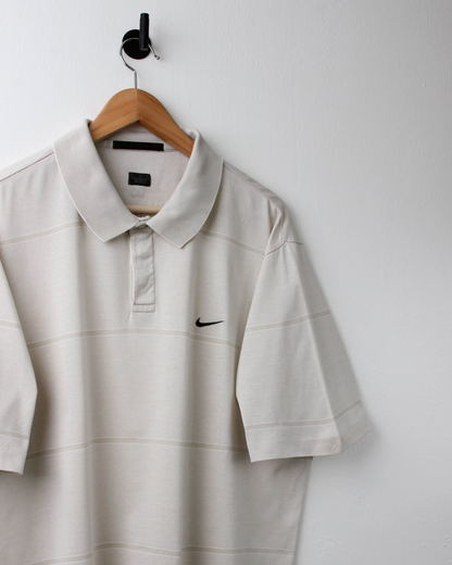 00s Nike Tiger Woods Cream Textured Polo (L)