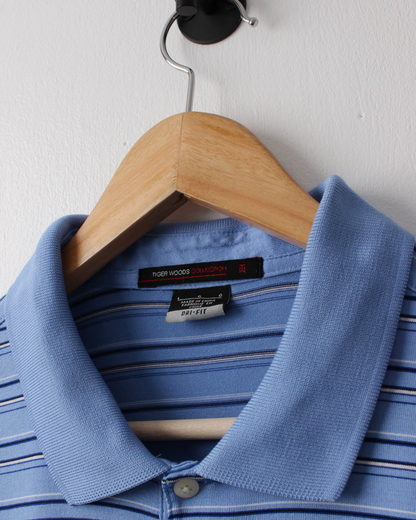 00s Nike Tiger Woods Blue Striped Polo (M)