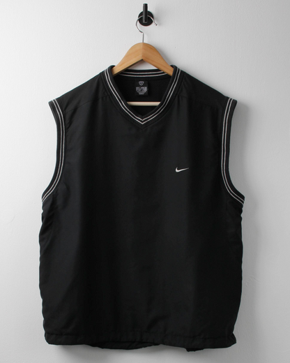 00s Nike Black & White Windbreaker Golf Vest (L)
