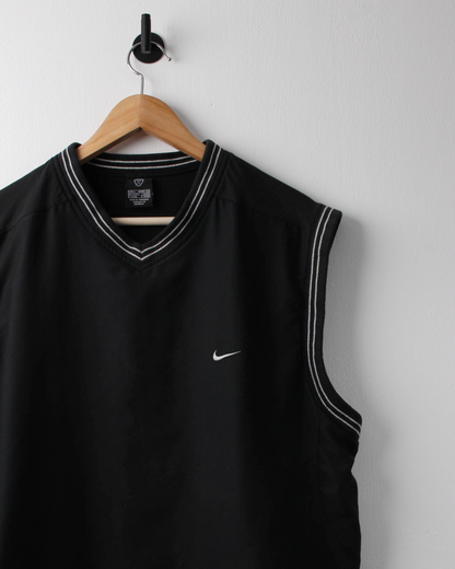 00s Nike Black & White Windbreaker Golf Vest (L)