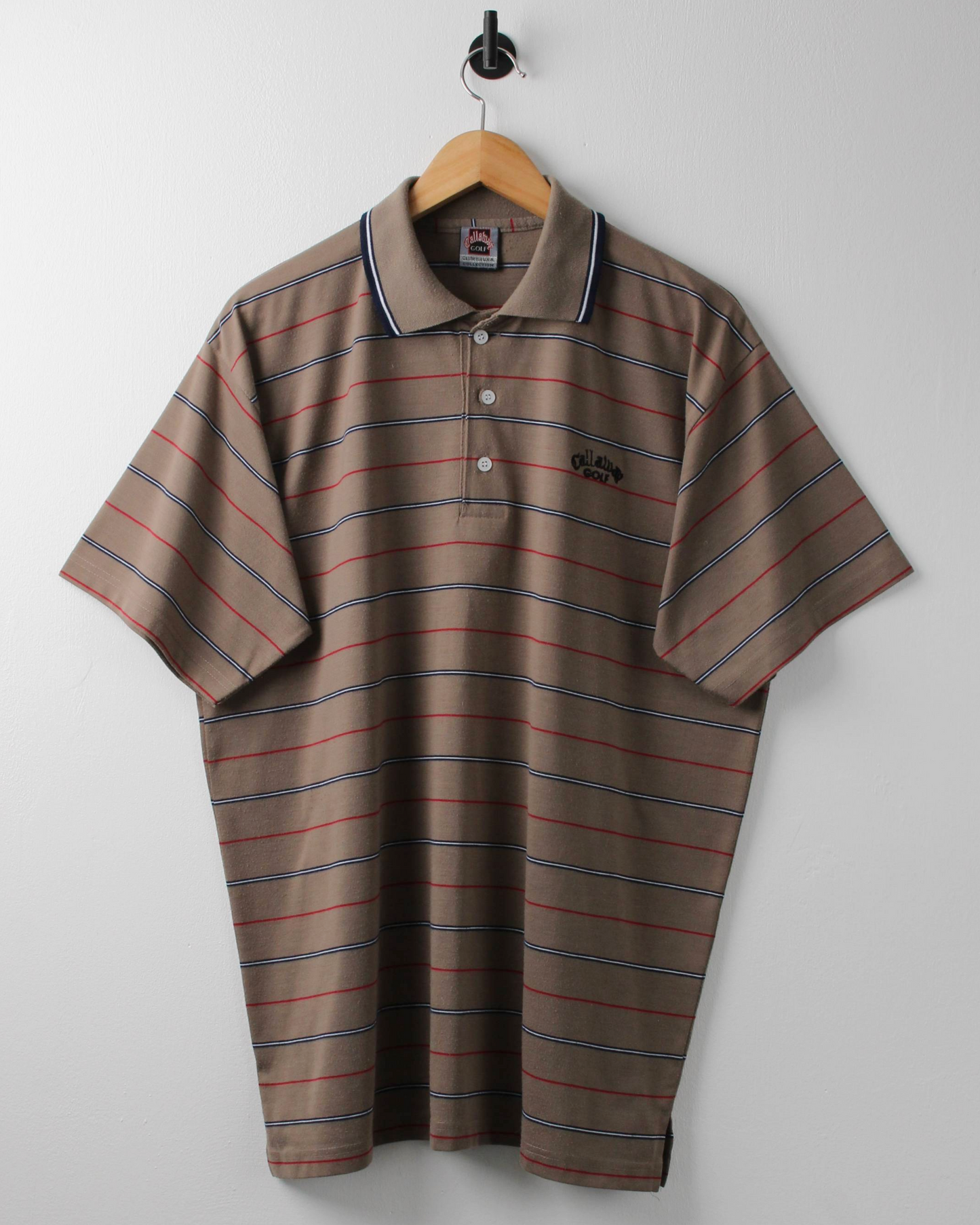 90s Callaway USA Collection Khaki Brown Striped Polo (L)