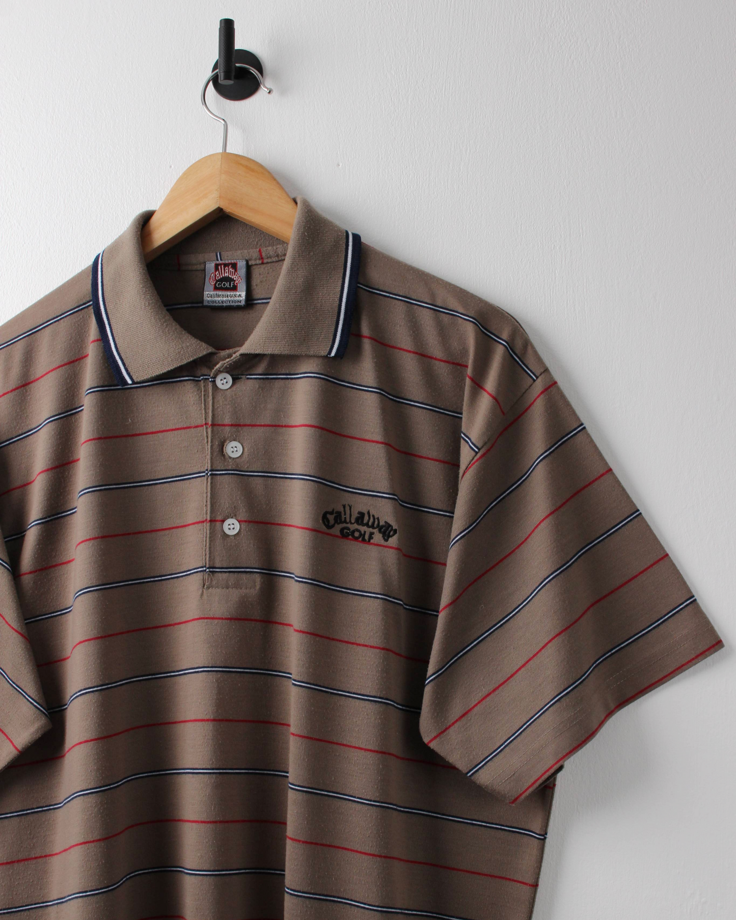 90s Callaway USA Collection Khaki Brown Striped Polo (L)
