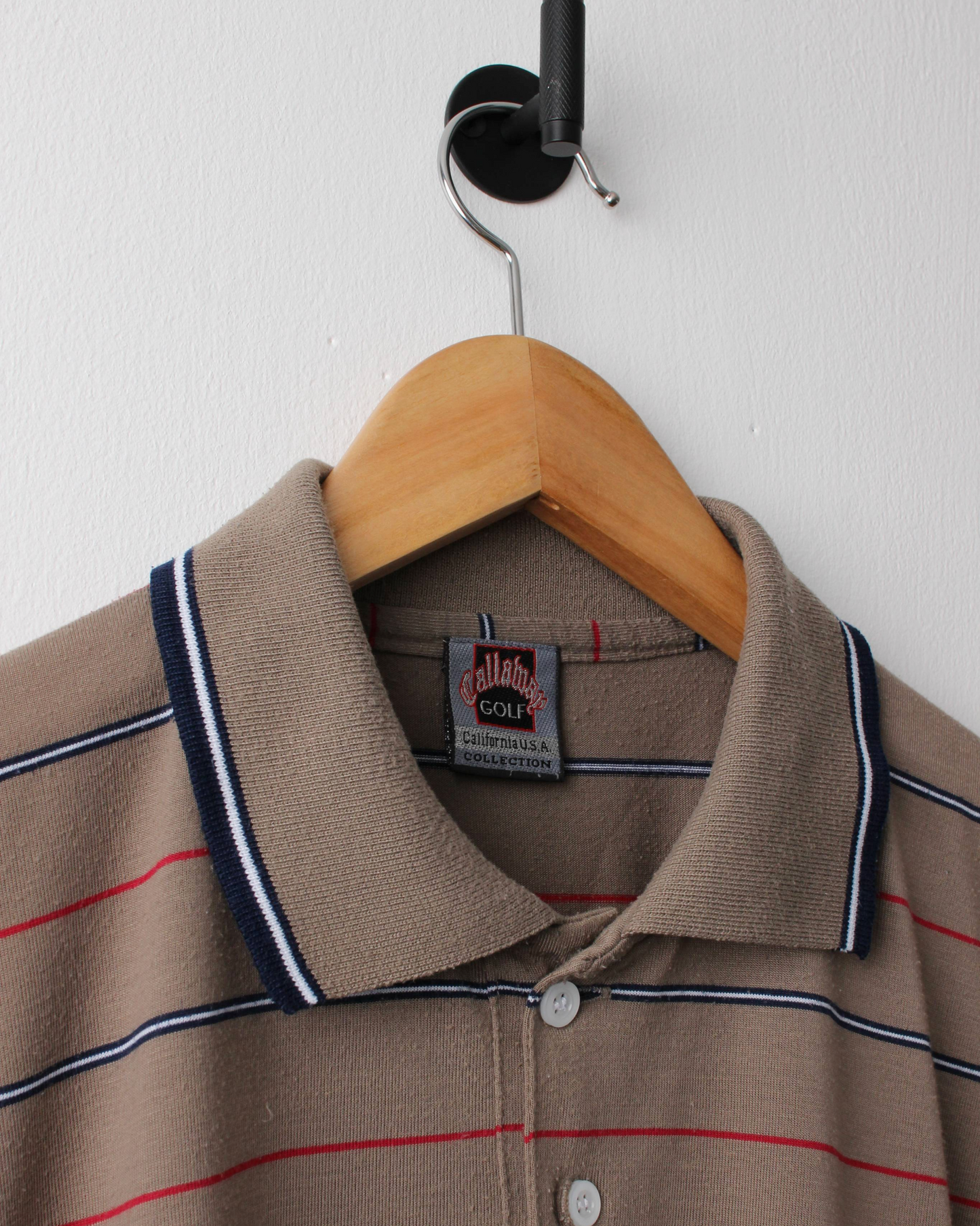 90s Callaway USA Collection Khaki Brown Striped Polo (L)