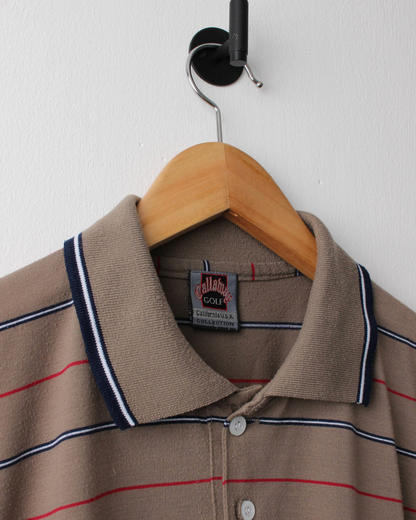 90s Callaway USA Collection Khaki Brown Striped Polo (L)
