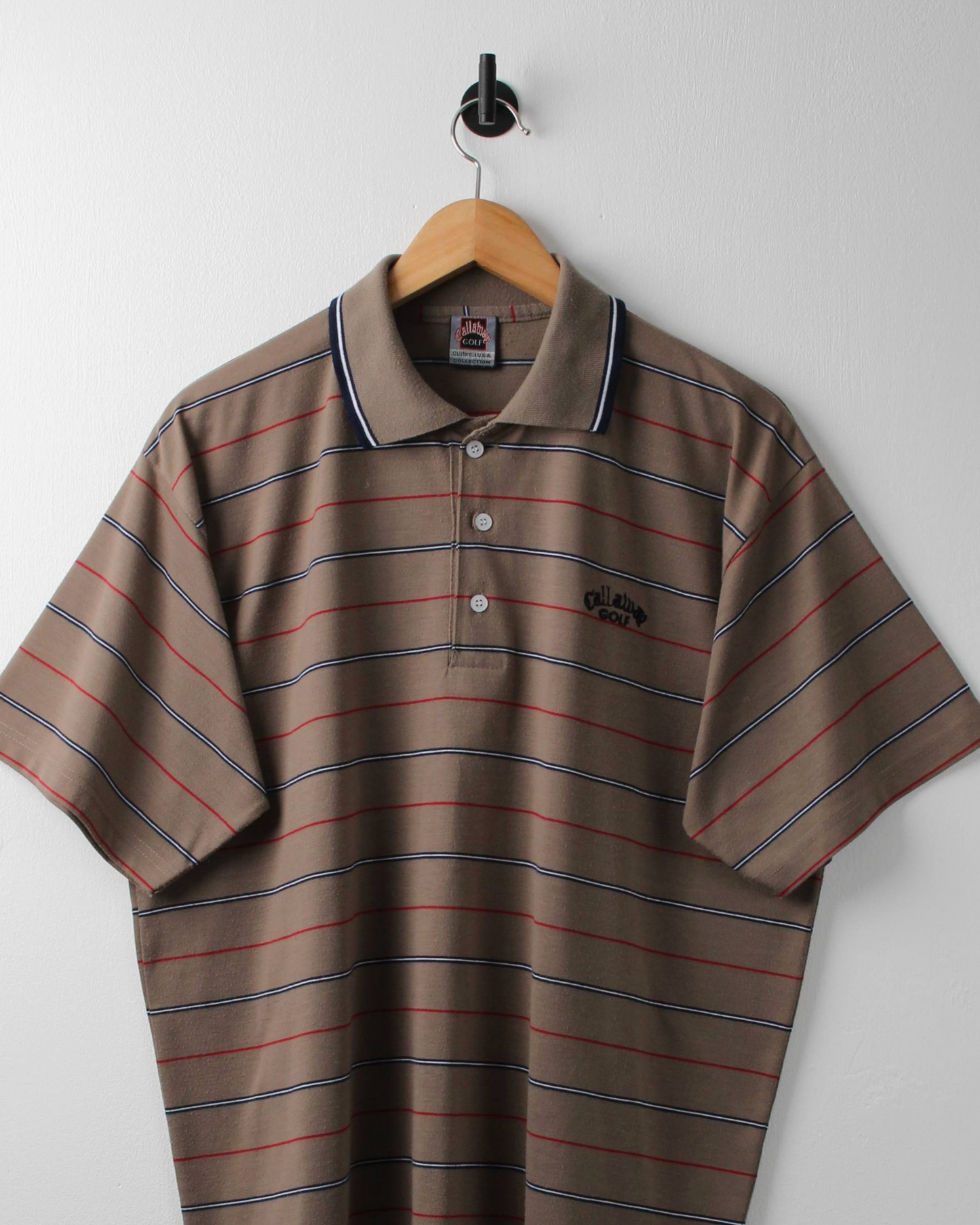 90s Callaway USA Collection Khaki Brown Striped Polo (L)