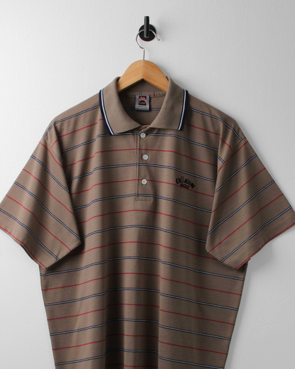 90s Callaway USA Collection Khaki Brown Striped Polo (L)