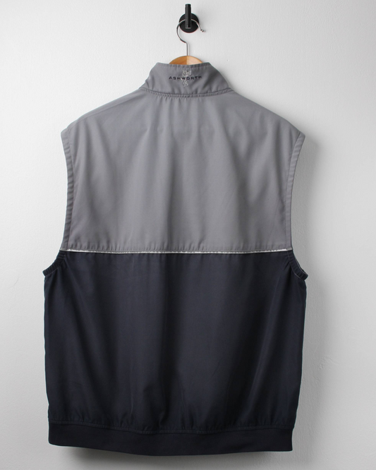 00s Ashworth Grey/Navy Quarter Zip Golf Vest (M)