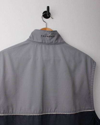 00s Ashworth Grey/Navy Quarter Zip Golf Vest (M)