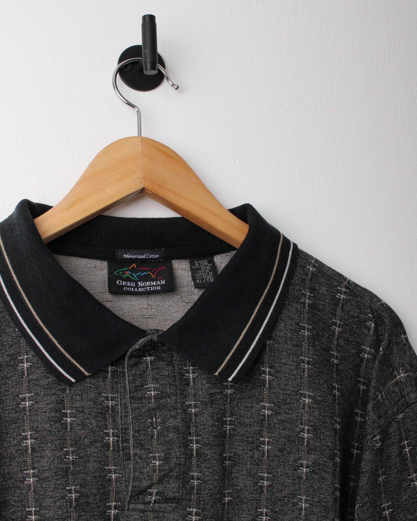 90s Greg Norman Dark Grey Patterned Polo (XL)