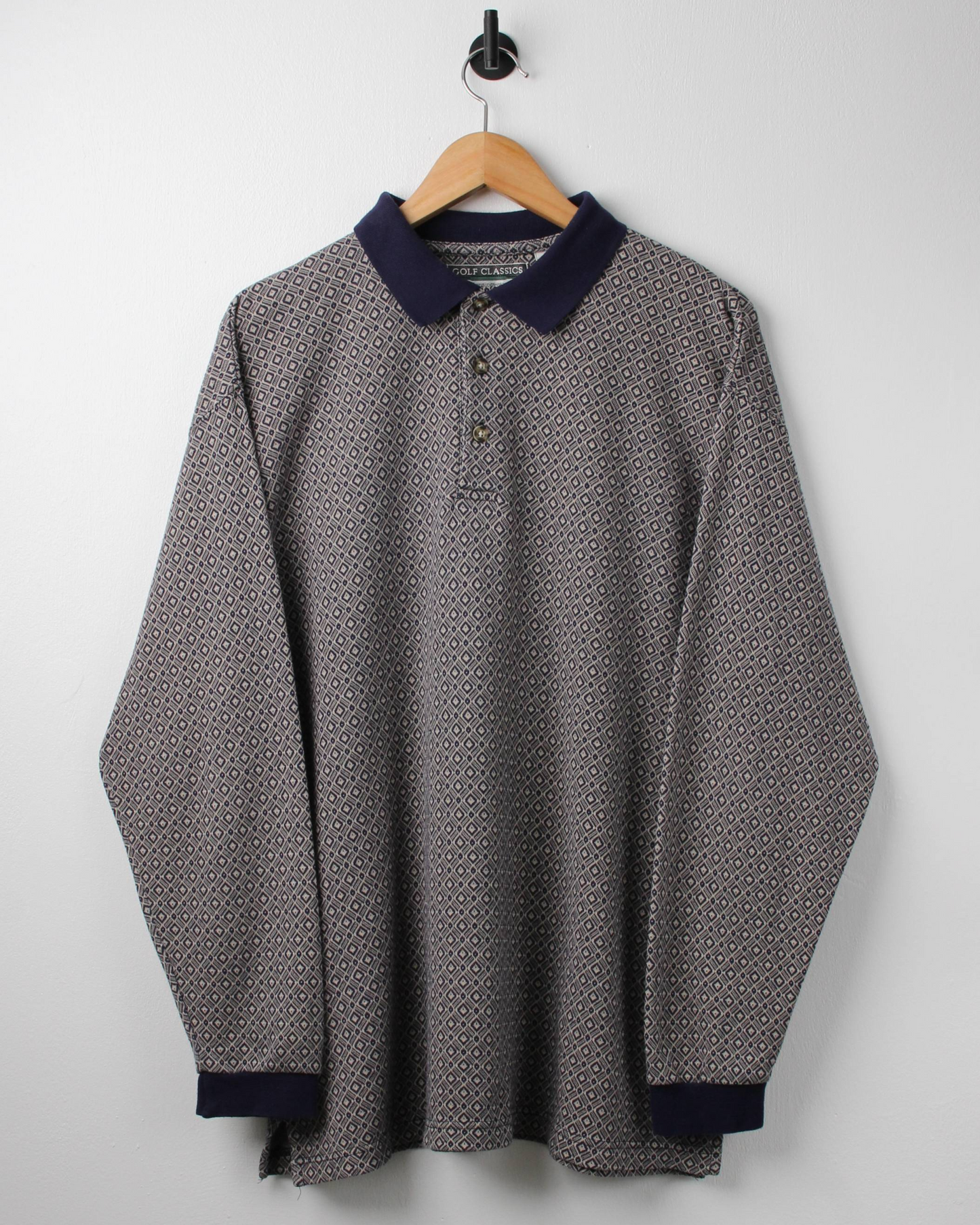 90s Munsingwear Diamond Patterned Long Sleeve Polo (L)