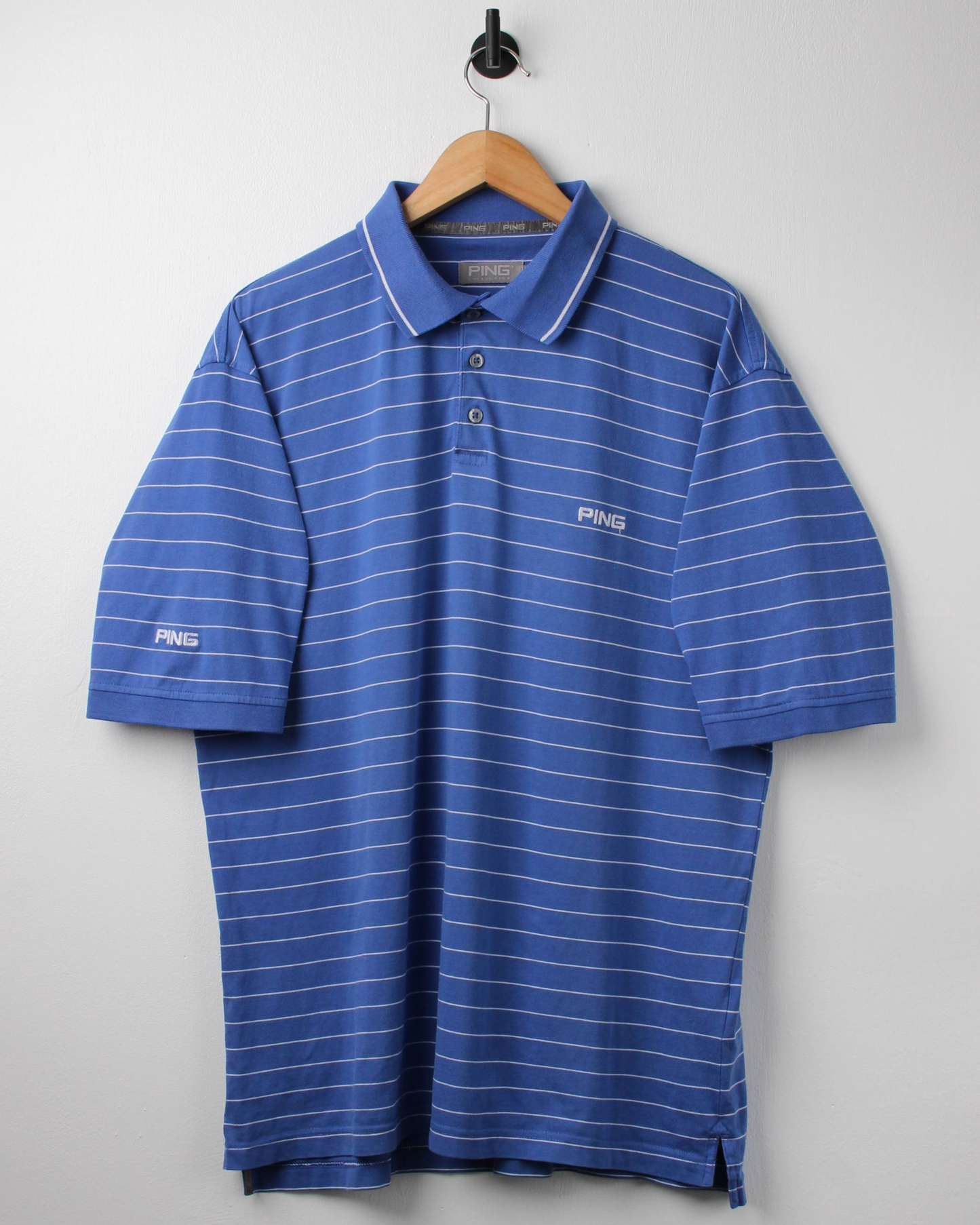 00s Ping Blue/White Striped Polo (L)