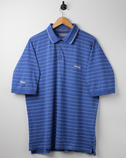 00s Ping Blue/White Striped Polo (L)