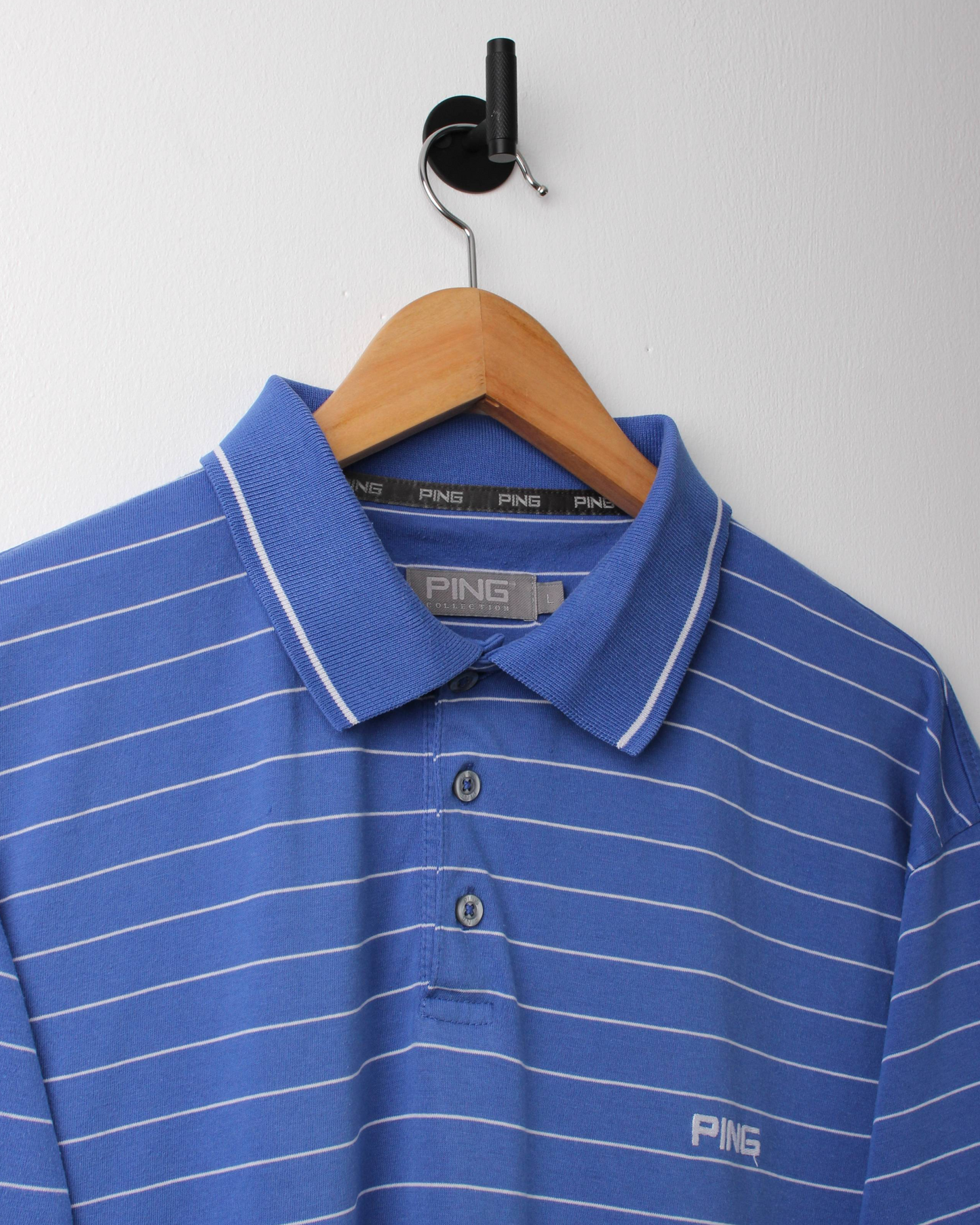 00s Ping Blue/White Striped Polo (L)