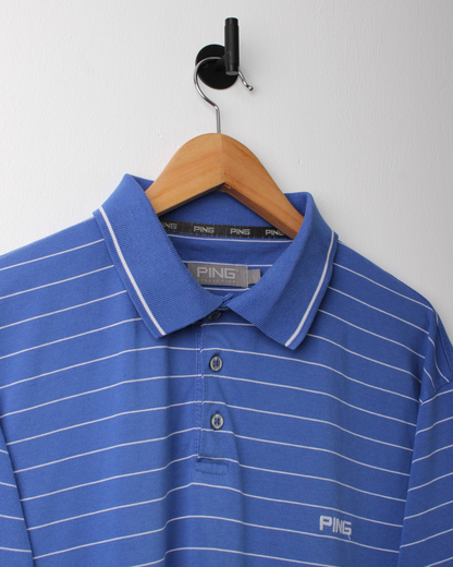 00s Ping Blue/White Striped Polo (L)