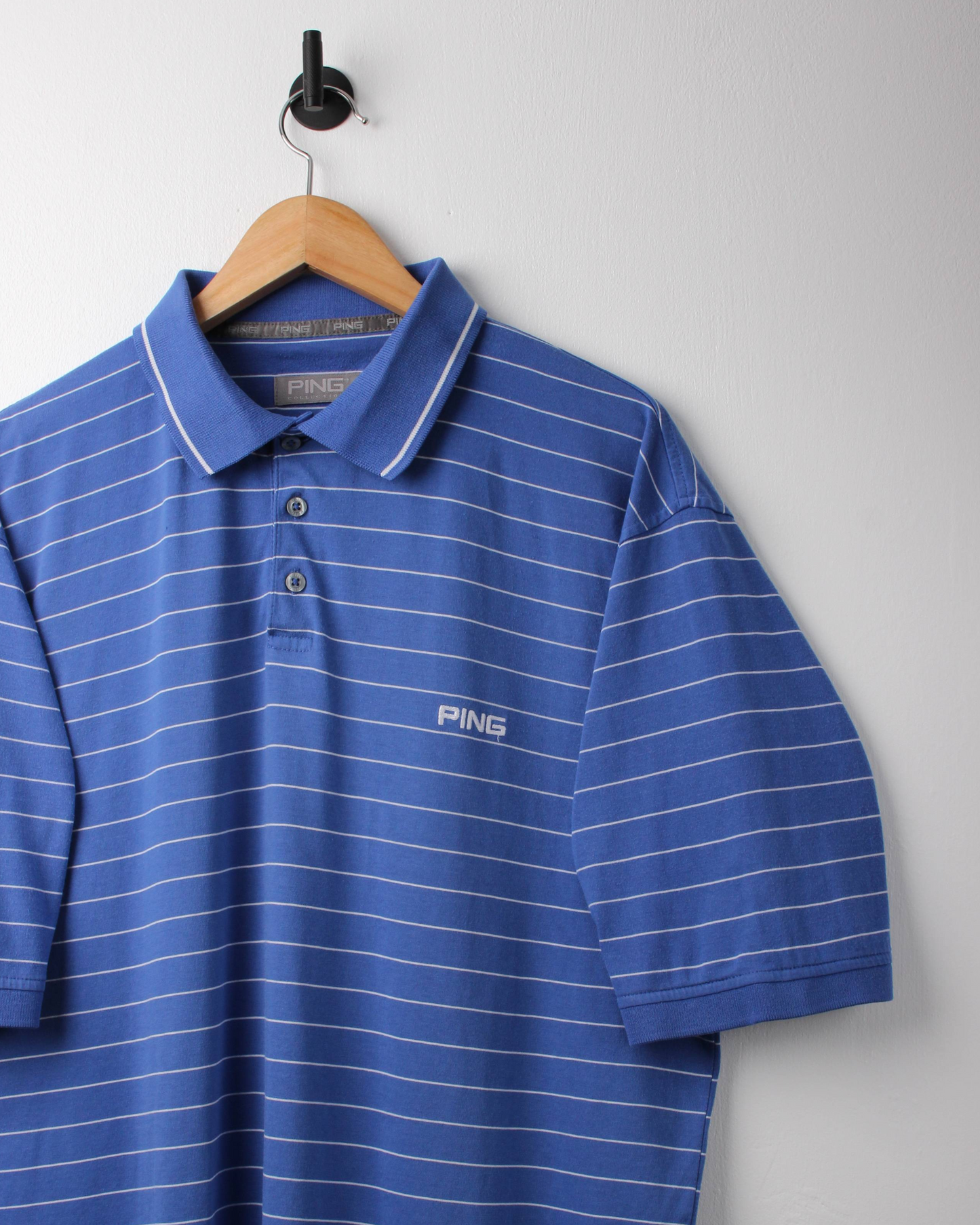 00s Ping Blue/White Striped Polo (L)