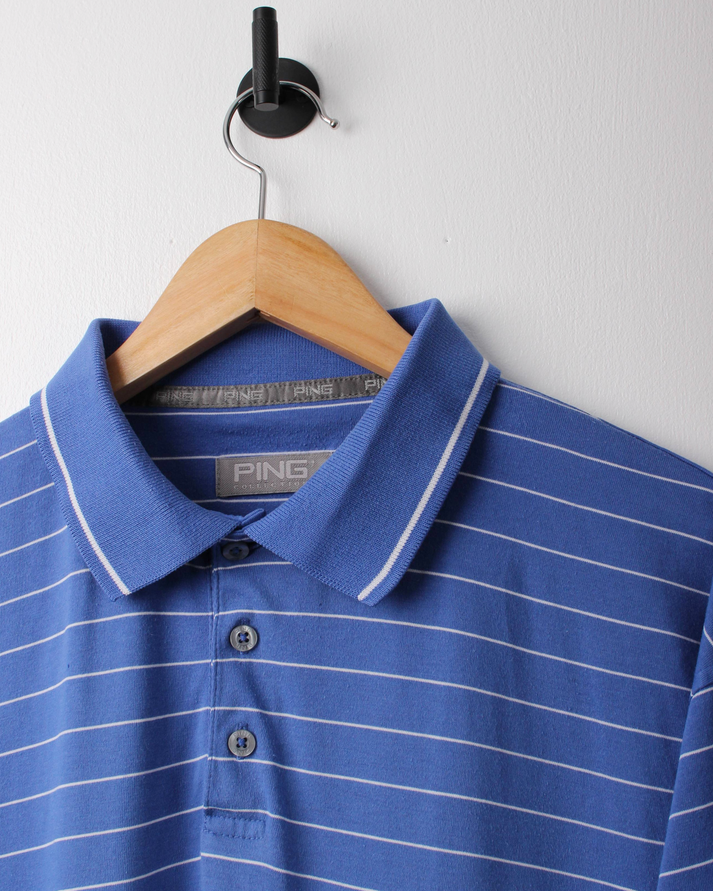 00s Ping Blue/White Striped Polo (L)