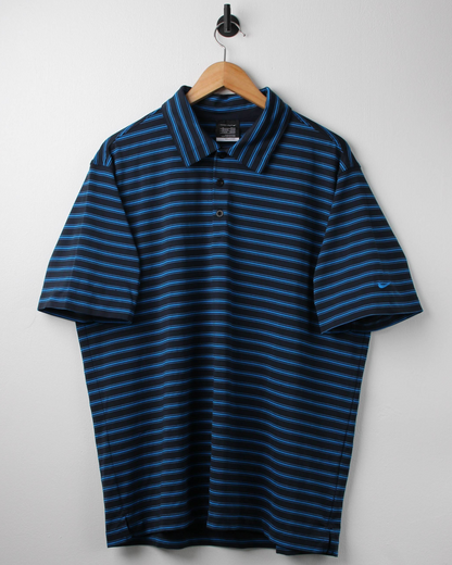 Modern Nike Black/Blue Striped Polo (L)