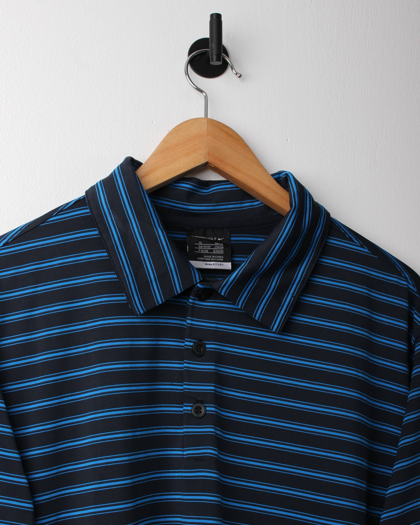 Modern Nike Black/Blue Striped Polo (L)