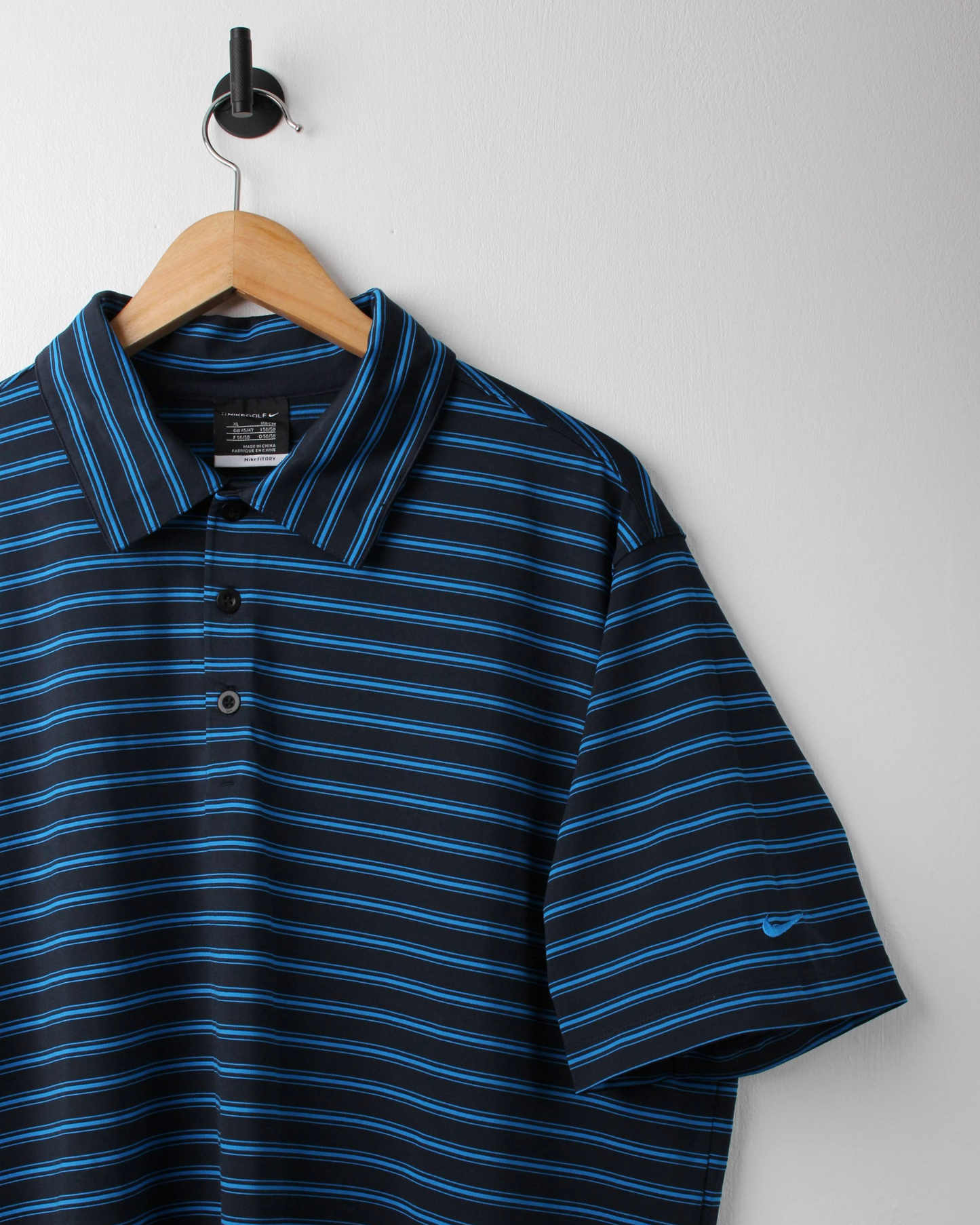 Modern Nike Black/Blue Striped Polo (L)