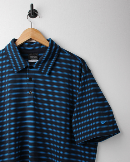 Modern Nike Black/Blue Striped Polo (L)