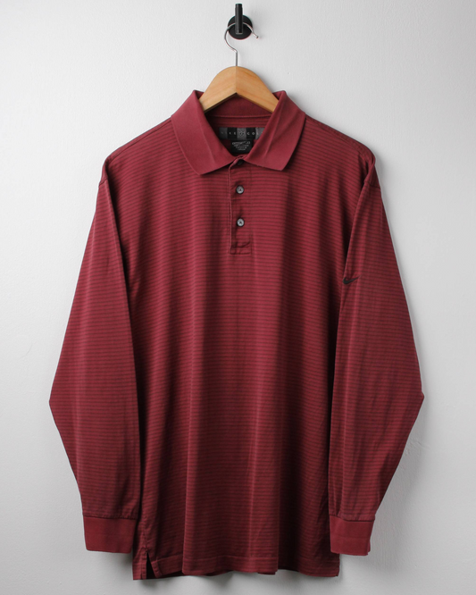 00s Nike Burgundy Striped Long Sleeve Polo (S)